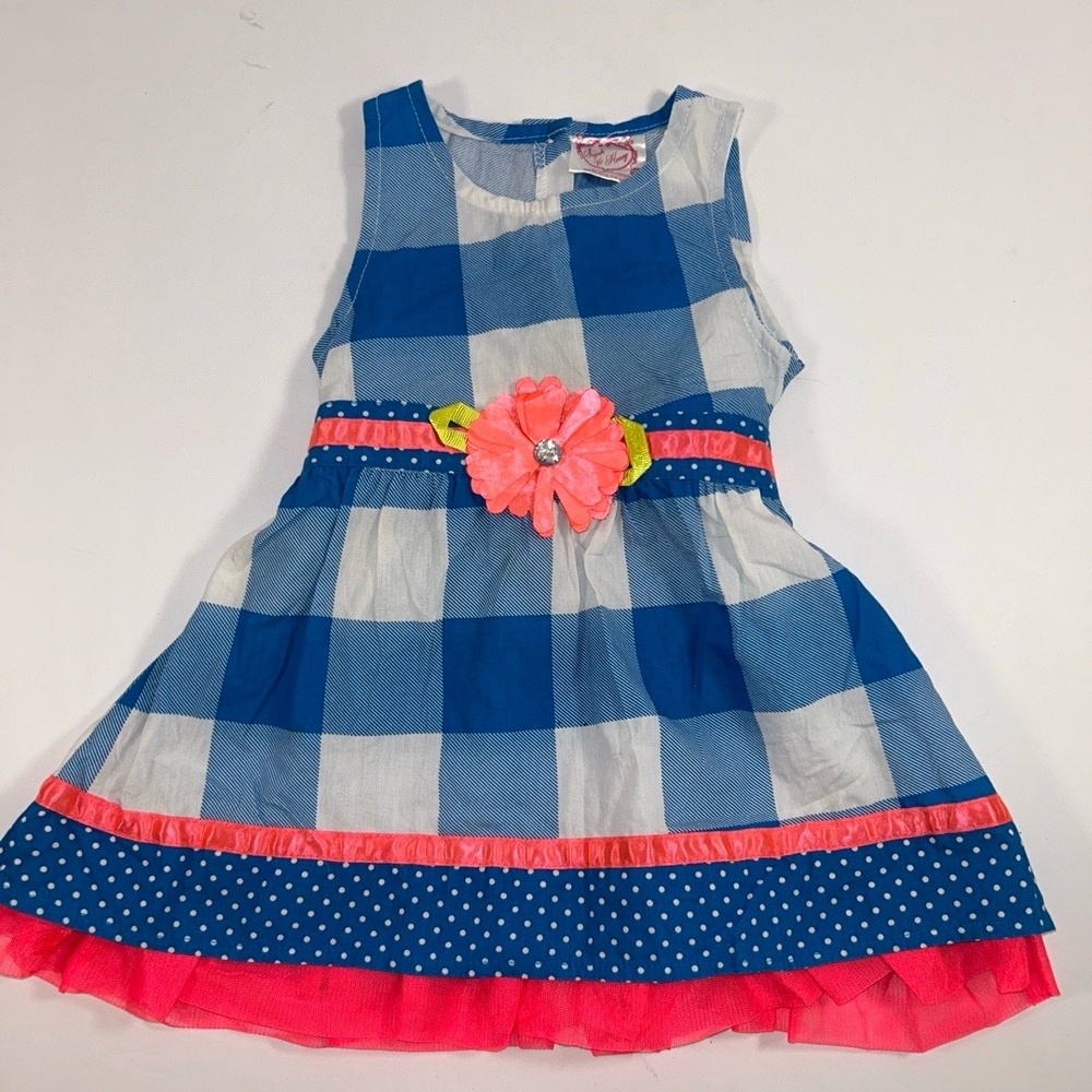 Sugah &‎ Honey Girls Dress 18 Months Blue Plaid Sleeveless Floral Boho Chic